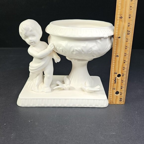 Vintage Japanese Cherub Cupid Doves Romantic 5” Ivory Ceramic Vase/Planter Japan - Picture 11 of 15